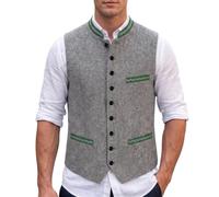 Bauzuoyo Chaleco tradicional para hombre, Oktoberfest, ajustado, sin mangas, estilo vintage, retro, elegante, para boda, novio, con botones, cuello alto, traje tradicional, B7 gris, XXL