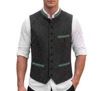 Bauzuoyo Chaleco tradicional para hombre, Oktoberfest, ajustado, sin mangas, estilo vintage, retro, elegante, para boda, novio, con botones, cuello alto, traje tradicional, B5 Gris Oscuro, XXL