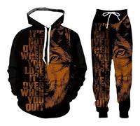 Bauzuoyo Chándal para hombre con estampado 3D, traje de chándal de dos piezas, Halloween, fresco, creativo, festival, traje de ocio, con estampado de lobo, ropa deportiva, pantalones deportivos con