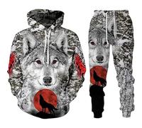 Bauzuoyo Chándal para hombre con estampado 3D, traje de chándal de dos piezas, Halloween, fresco, creativo, festival, traje de ocio, con estampado de lobo, ropa deportiva, pantalones deportivos con