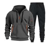 Bauzuoyo Chándal para hombre de 2 piezas, chándal deportivo, cremallera 1/4, con capucha, sudadera y pantalones de jogging, manga larga, oversize tracksuit cálido, traje de ocio, traje de casa, gris