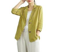 Bauzuoyo Chaqueta blazer para mujer, informal, suelta, de algodón y lino, chaqueta de traje, deportiva, con solapa, chaqueta ligera y elegante, chaqueta de entretiempo, manga larga, corte holgado