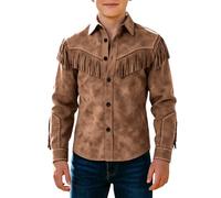 Bauzuoyo Chaqueta de ante para niña, niño, camisa occidental, con flecos, aspecto de piel, manga larga, camisa tradicional, estilo vaquero, vintage, chaqueta con flecos, Oktoberfest, fiesta, carnaval