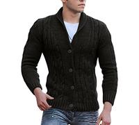 Bauzuoyo Chaqueta de punto para hombre para el tiempo libre, cárdigan de punto, punto grueso, jersey informal de manga larga con botones, color liso, suéter de punto para otoño e invierno, Negro , L