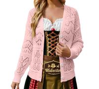Bauzuoyo Chaqueta de punto para mujer, festivo, elegante, cuello de pico, manga larga, diseño calado, frente abierto, chaqueta fina, bolero para Oktoberfest, chaqueta tirolesa con botones