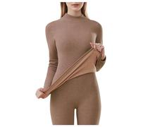 Bauzuoyo Conjunto de ropa interior térmica para mujer, forro polar, cuello alto, sin costuras, camiseta térmica y leggings térmicos, cálido invierno, manga larga, transpirable, ropa interior funcional