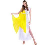 Bauzuoyo Disfraz de princesa árabe para mujer, carnaval, cosplay, diosa romana, disfraz de Dubai, uniforme para Halloween, fiesta, vestido medieval con accesorios, disfraz de carnaval, amarillo, Talla