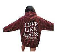 Bauzuoyo Hoodie Damen Oversize Christian Sweatshirt mit Kapuzen für Männer Frauen Kapuzenpullover mit Taschen Langarm Lässig Jesús Pullover mit Letenmuster Backprint Streetwear, B rojo, XL