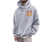 Bauzuoyo Hoodie Herren Oversize Halloween Kostüm Sweatshirt Funny mit KürbisPrint Hoodie Festival Pullover mit Kapuze Backprint Casual Sweatjacke Hip Hop Streetwear, A gris claro., L