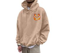 Bauzuoyo Hoodie Herren Oversize Halloween Kostüm Sweatshirt Funny mit KürbisPrint Hoodie Festival Pullover mit Kapuze Backprint Casual Sweatjacke Hip Hop Streetwear, Color caqui., L