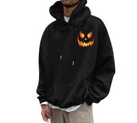Bauzuoyo Hoodie Herren Oversize Halloween Kostüm Sweatshirt Funny mit KürbisPrint Hoodie Festival Pullover mit Kapuze Backprint Casual Sweatjacke Hip Hop Streetwear, A negro., L
