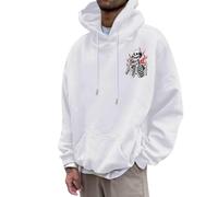 Bauzuoyo Hoodie Herren Oversize Halloween Kostüm Sweatshirt Funny mit KürbisPrint Hoodie Festival Pullover mit Kapuze Backprint Casual Sweatjacke Hip Hop Streetwear, Blanco, L