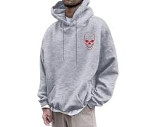 Bauzuoyo Hoodie Herren Oversize Halloween Kostüm Sweatshirt Funny mit KürbisPrint Hoodie Festival Pullover mit Kapuze Backprint Casual Sweatjacke Hip Hop Streetwear, B gris claro., L