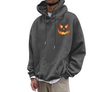 Bauzuoyo Hoodie Herren Oversize Halloween Kostüm Sweatshirt Funny mit KürbisPrint Hoodie Festival Pullover mit Kapuze Backprint Casual Sweatjacke Hip Hop Streetwear, A gris oscuro., L