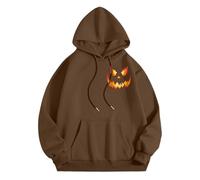 Bauzuoyo Hoodie Herren Oversize Halloween Kostüm Sweatshirt Funny mit KürbisPrint Hoodie Festival Pullover mit Kapuze Backprint Casual Sweatjacke Hip Hop Streetwear, A Braun., L