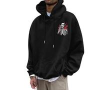 Bauzuoyo Hoodie Herren Oversize Halloween Kostüm Sweatshirt Funny mit KürbisPrint Hoodie Festival Pullover mit Kapuze Backprint Casual Sweatjacke Hip Hop Streetwear, Negro , L