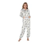 Bauzuoyo Mono para mujer, estampado de leopardo, pijamas de una pieza, con capucha y bolsillos, cremallera, ligero, cómodo, pijama largo, elegante, Navidad, ropa de salón, blanco1, XXL
