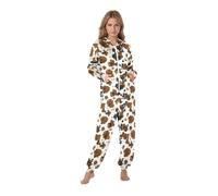 Bauzuoyo Mono para mujer, estampado de leopardo, pijamas de una pieza, con capucha y bolsillos, cremallera, ligero, cómodo, pijama largo, elegante, Navidad, ropa de salón, Beige2, XXL