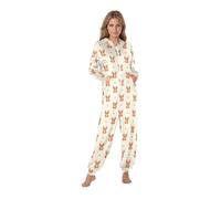 Bauzuoyo Mono para mujer, estampado de leopardo, pijamas de una pieza, con capucha y bolsillos, cremallera, ligero, cómodo, pijama largo, elegante, Navidad, ropa de salón, blanco2, L