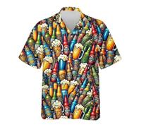 Bauzuoyo Oktoberfest - Camisa hawaiana divertida para hombre, manga corta, divertida, con bebidas, cerveza, estampados, solapa, botones, playa, vacaciones, ocio, festival, tops, naranja1, L
