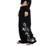 Bauzuoyo Pantalones de chándal para mujer, estampado de estrellas, pierna ancha, pantalones de chándal con cordón y bolsillos, Y2k, hip hop, ropa de calle, estilo harajuku de cintura alta, pantalones