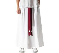 Bauzuoyo Pantalones de kimono para hombre con pierna ancha, estilo chino, pantalones de yoga japoneses, hip hop, pantalones holgados, pantalones anchos con cordón, pantalones harén informales, Blanco