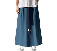Bauzuoyo Pantalones de kimono para hombre con pierna ancha, estilo chino, pantalones de yoga japoneses, hip hop, pantalones holgados, pantalones anchos con cordón, pantalones harén informales, azul