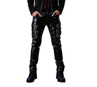 Bauzuoyo Pantalones de piel negra para hombre, largos de piel sintética, gótico, steampunk, skinny, pantalones de motorista Y2K Hip Hop Techwear Pantalones Slim Fit Leggings Wetlook Clubwear Bicicleta