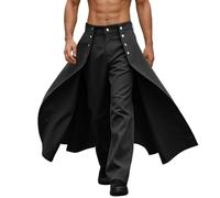 Bauzuoyo Pantalones de traje para hombre, pierna ancha, pantalones de ocio, monocolor, elegantes, chinos, con botón, cintura alta, largos, para negocios, gótico, punk, ropa de calle, falda ancha