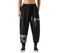 Bauzuoyo Pantalones harén para hombre, estilo japonés, samurai, harajuku hip hop, ropa de calle, corte holgado, pantalones de ocio, pantalones chinos de lino Kung Fu con cordón y bolsillos, yoga