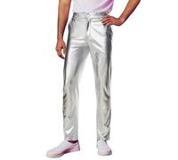 Bauzuoyo Pantalones metálicos brillantes para hombre, discoteca, discoteca, discoteca, clubwear, leggings, aspecto mojado, disfraces, disfraz de los años 70 y 80, pantalones brillantes para fiestas de