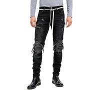 Bauzuoyo Pantalones vaqueros ajustados para hombre con agujeros para moto, estilo gótico, punk, estilo vaquero, corte estrecho, aspecto desgastado, pantalones vaqueros destruidos, Negro , XXL