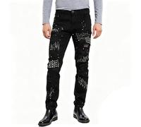 Bauzuoyo Pantalones vaqueros rasgados para hombre, color negro, corte ajustado, elásticos, vaqueros para hombre, pantalones vaqueros de moto, pantalones vaqueros para moto, pantalones vaqueros para