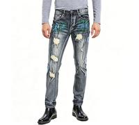 Bauzuoyo Pantalones vaqueros rasgados para hombre, color negro, corte ajustado, elásticos, vaqueros para hombre, pantalones vaqueros de moto, pantalones vaqueros para moto, pantalones vaqueros para