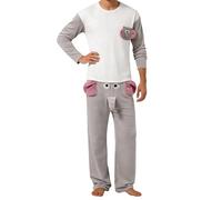 Bauzuoyo Pijama de elefante para hombre, divertido juego de pijama divertido con motivos de animales, ropa de dormir, ropa de dormir larga, 2 piezas, elefantes, ropa de dormir, pantalones, traje de
