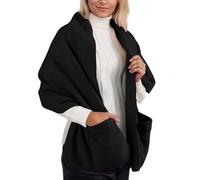 Bauzuoyo Poncho para mujer, manta de franela de forro polar, con bolsillos, monocolor, cálida, clásica, suave, de felpa, para invierno, resistente al viento, Negro , Talla única