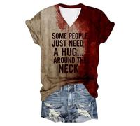 Bauzuoyo Problem Gelöst Shirt Damen Halloween V-Ausschnitt Kurzarm T-Shirt Blutigem bedrucktes Tops I'm Fine Horror Blood Muster Tshirt Funny Festlich Tops Streetbekleidung, A Café., 5XL