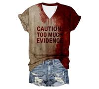 Bauzuoyo Problem Gelöst Shirt Damen Halloween V-Ausschnitt Kurzarm T-Shirt Blutigem bedrucktes Tops I'm Fine Horror Blood Muster Tshirt Funny Festlich Tops Streetbekleidung, A Rose Gold, 4XL