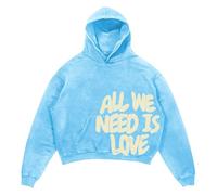 Bauzuoyo Sudadera con capucha para hombre All We Need is Love Letter Print Hoody Hombres Sudaderas de manga larga con capucha Hip Hop Oversized Streetwear Japonés Harajuku Y2k Ropa, B azul claro., S