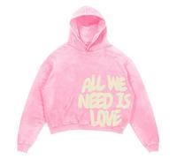 Bauzuoyo Sudadera con capucha para hombre All We Need is Love Letter Print Hoody Hombres Sudaderas de manga larga con capucha Hip Hop Oversized Streetwear Japonés Harajuku Y2k Ropa, B rosa claro, S