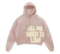 Bauzuoyo Sudadera con capucha para hombre All We Need is Love Letter Print Hoody Hombres Sudaderas de manga larga con capucha Hip Hop Oversized Streetwear Japonés Harajuku Y2k Ropa, Color caqui., S