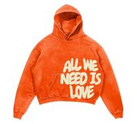 Bauzuoyo Sudadera con capucha para hombre All We Need is Love Letter Print Hoody Hombres Sudaderas de manga larga con capucha Hip Hop Oversized Streetwear Japonés Harajuku Y2k Ropa, B naranja., S