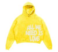 Bauzuoyo Sudadera con capucha para hombre All We Need is Love Letter Print Hoody Hombres Sudaderas de manga larga con capucha Hip Hop Oversized Streetwear Japonés Harajuku Y2k Ropa, B amarillo., S