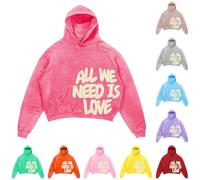 Bauzuoyo Sudadera con capucha para hombre All We Need is Love Letter Print Hoody Hombres Sudaderas de manga larga con capucha Hip Hop Oversized Streetwear Japonés Harajuku Y2k Ropa, A1 rosa., S