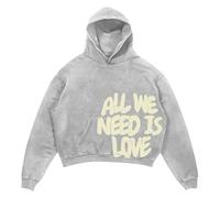 Bauzuoyo Sudadera con capucha para hombre All We Need is Love Letter Print Hoody Hombres Sudaderas de manga larga con capucha Hip Hop Oversized Streetwear Japonés Harajuku Y2k Ropa, B gris claro., S