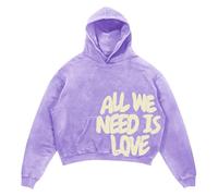 Bauzuoyo Sudadera con capucha para hombre All We Need is Love Letter Print Hoody Hombres Sudaderas de manga larga con capucha Hip Hop Oversized Streetwear Japonés Harajuku Y2k Ropa, B Light Purple, S