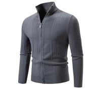 Bauzuoyo Sudadera para hombre, cárdigan de punto fino, jersey con cremallera, monocolor, chaqueta de punto, cárdigan para hombre, abrigo de invierno, corte regular, gris oscuro, 3XL