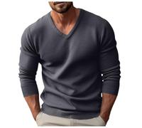 Bauzuoyo Sudadera para hombre con cuello de pico, sudadera para hombre, sin capucha, camiseta de manga larga, cálida, cómoda, corte estrecho, jersey de trabajo, monocolor, camisas informales,