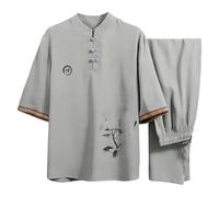 Bauzuoyo Tai Chi Ropa Hombre Artes Marciales Uniforme Tradicional Chino Conjunto 2 Piezas Traje Casual Chándal Corto Deporte Artes Marciales Chándal Estilo Samurai Medieval, C gris., XXL