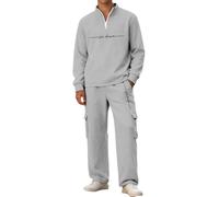 Bauzuoyo Traje de chándal de dos piezas para hombre, con media cremallera, jersey y pantalones cargo anchos, juego de ropa de calle estilo hip hop, ropa de calle para deportes, uso diario, ropa de